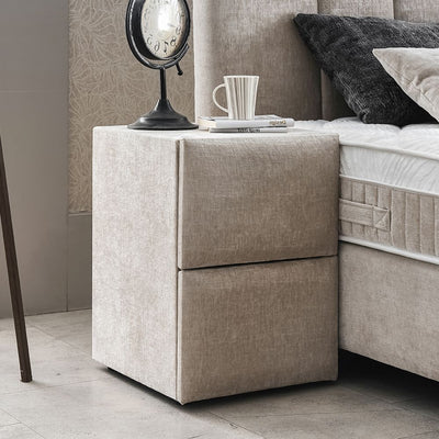 LUCIA Boxspringbett Stauraum Bettkasten Stoffdesign Grau Beige Boxbett von ABC Bedding