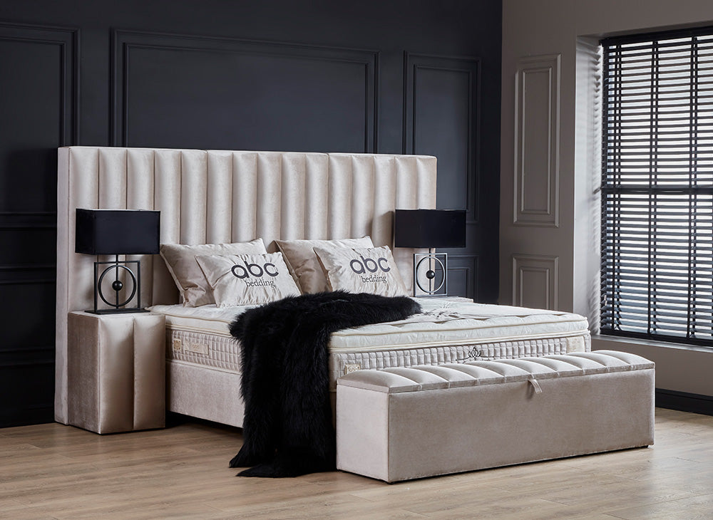 OSCAR Boxspringbett Stauraum Bettkasten Topper Samt Creme Beige Boxbett von ABC Bedding