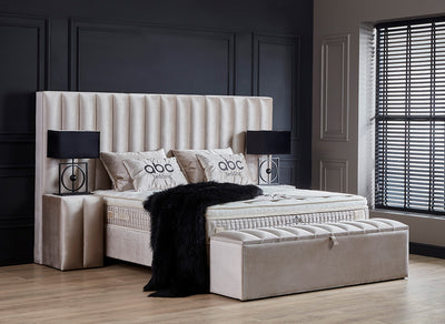 OSCAR Boxspringbett Stauraum Bettkasten Topper Samt Creme Beige Boxbett von ABC Bedding