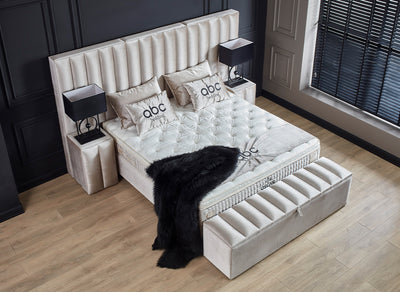 OSCAR Boxspringbett Stauraum Bettkasten Topper Samt Creme Beige Boxbett von ABC Bedding