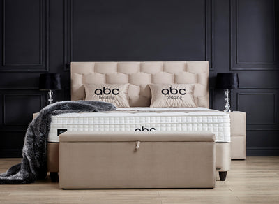 PALERMO Boxspringbett Stauraum Bettkasten Topper Samt Creme Beige Boxbett von ABC Bedding | palermo-stauraum-boxbett-boxspringbett-mit-bettkasten-samt-beige-hell | Mit Bettkasten