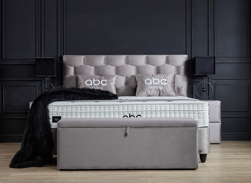 PALERMO Boxspringbett Stauraum Bettkasten Topper Samt Grau Taupe Boxbett von ABC Bedding | palermo-stauraum-boxbett-boxspringbett-mit-bettkasten-samt-hell-grau-silber | Mit Bettkasten
