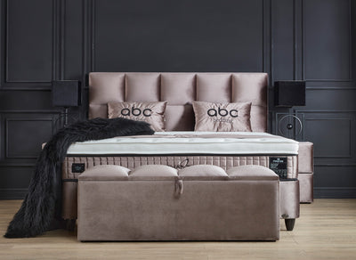 PHANTOM Beige Boxspringbett Stauraum Bettkasten Samtiger Webstoff Boxbett von ABC Bedding | phantom-stauraum-boxbett-boxspringbett-mit-bettkasten-samt-beige | Mit Bettkasten