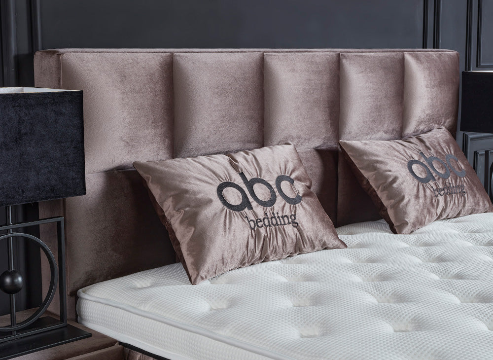 PHANTOM Beige Boxspringbett Stauraum Bettkasten Samtiger Webstoff Boxbett von ABC Bedding | phantom-stauraum-boxbett-boxspringbett-mit-bettkasten-samt-beige | Mit Bettkasten