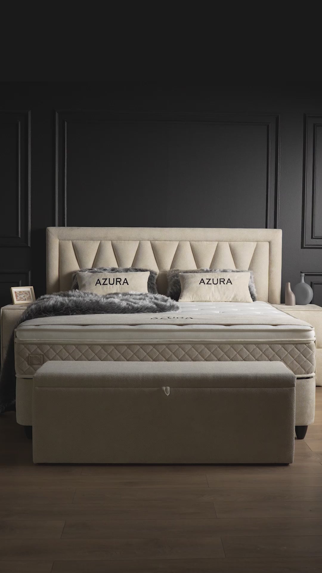 Azura Boxspringbett Stauraum Bettkasten Stoff Beige Creme Boxbett von ABC Bedding