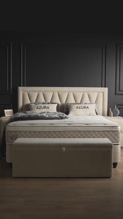 Azura Boxspringbett Stauraum Bettkasten Stoff Beige Creme Boxbett von ABC Bedding