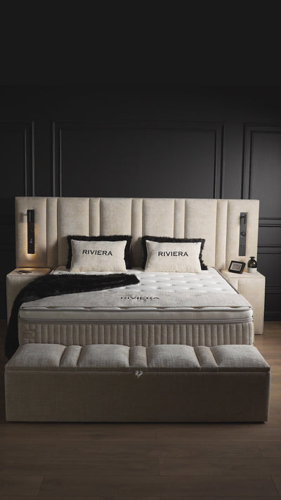 Riviera Boxspringbett Beige Stauraum Bettkasten Boxbett von ABC Bedding