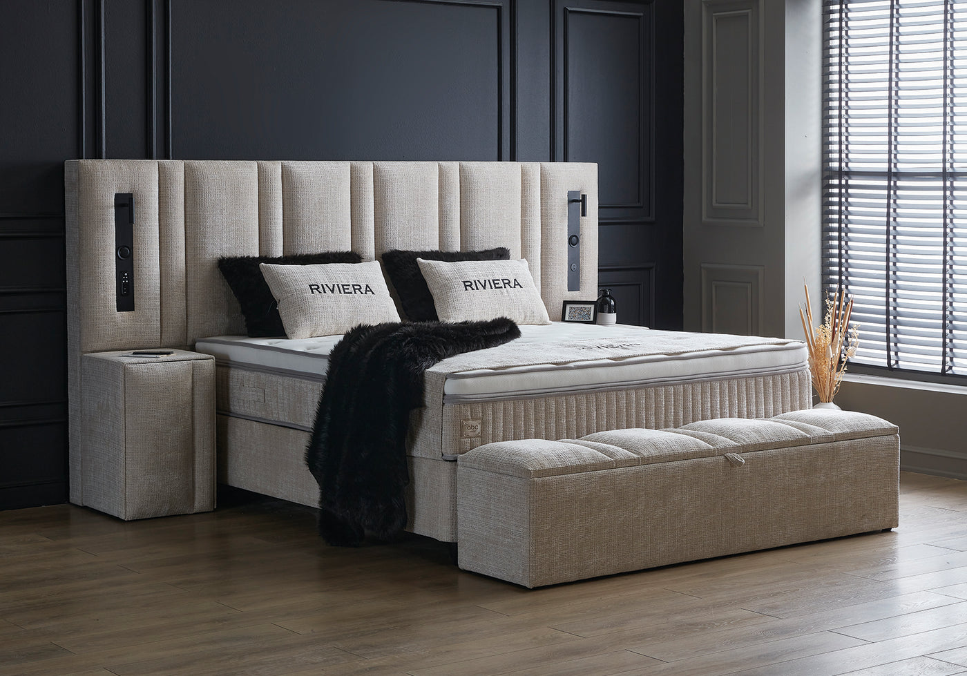 Riviera Boxspringbett Beige Stauraum Bettkasten Boxbett von ABC Bedding | riviera-boxspringbett-stauraum-bettkasten-boxbett | Mit Bettkasten